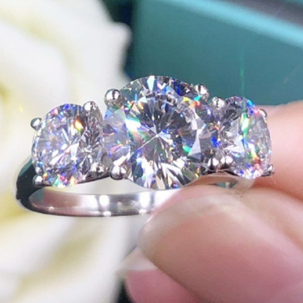 🎁925 Silver Plated Promise Bling Round Shaped CZ Ring, MARR9380